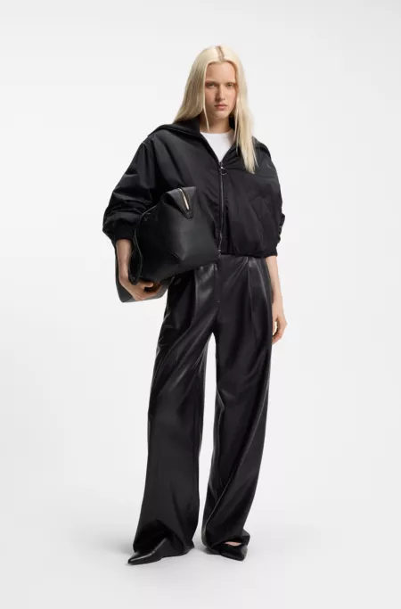Faux-leather tote bag with braided handles