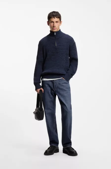 Regular-fit jeans in dark-blue stonewashed denim
