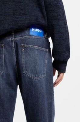 Vaqueros regular fit en denim azul oscuro lavado a la piedra, Azul oscuro