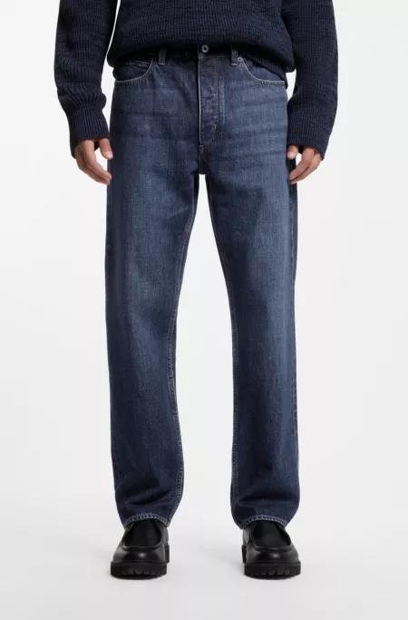 Regular-fit jeans in dark-blue stonewashed denim