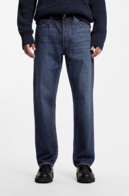 Vaqueros regular fit en denim azul oscuro lavado a la piedra, Azul oscuro