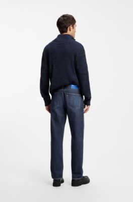 Vaqueros regular fit en denim azul oscuro lavado a la piedra, Azul oscuro