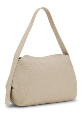 Sac d'&eacute;paule tiss&eacute; &agrave; monogramme Double B, Beige clair