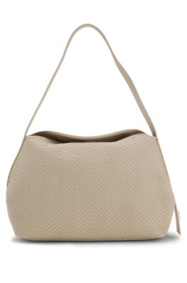 Sac d'&eacute;paule tiss&eacute; &agrave; monogramme Double B, Beige clair