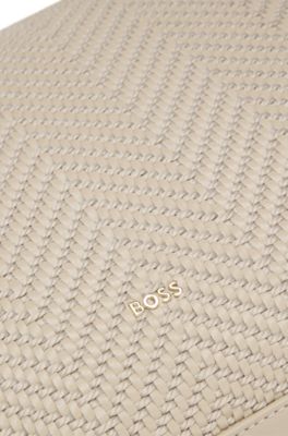 Bolso bandolera efecto tejido con monograma Double&nbsp;B, Beige claro