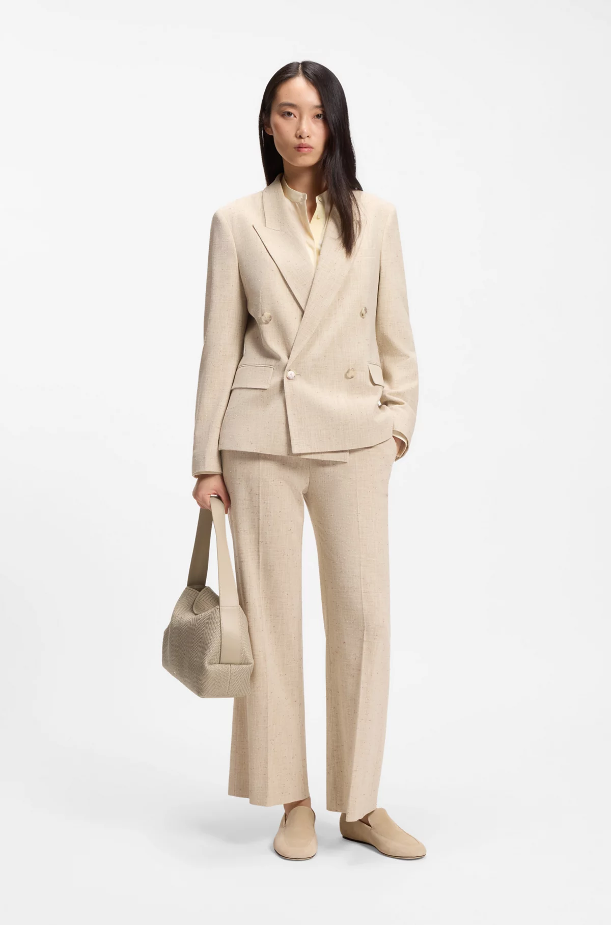 Sac d'épaule tissé à monogramme Double B, Beige clair