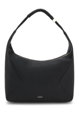 Hobo bag with gold-tone logo hardware, Black