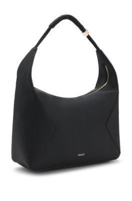 Hobo bag with gold-tone logo hardware, Black