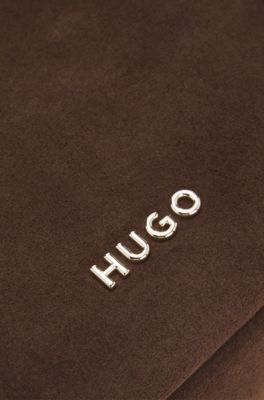 Faux-suede tote bag with logo lettering, Dark Brown