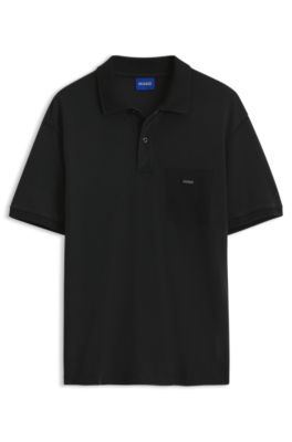 Cotton piqu&eacute; polo shirt with logo badge, Black