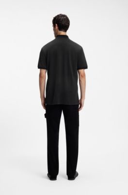 Cotton piqu&eacute; polo shirt with logo badge, Black