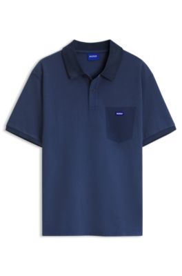 Polo de piqu&eacute; de algod&oacute;n con insignia con logo, Azul oscuro