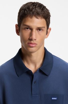 Polo de piqu&eacute; de algod&oacute;n con insignia con logo, Azul oscuro