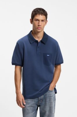 Cotton piqu&eacute; polo shirt with logo badge, Dark Blue