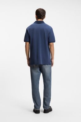 Polo de piqu&eacute; de algod&oacute;n con insignia con logo, Azul oscuro