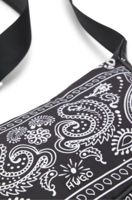 Sac hobo avec motif imprim&eacute;, Noir