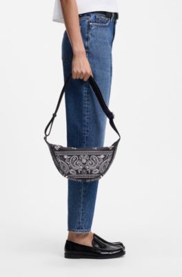 Sac hobo avec motif imprim&eacute;, Noir