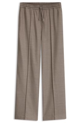 Pantalon coupe droite en flanelle &agrave; taille avec cordon de serrage, Beige