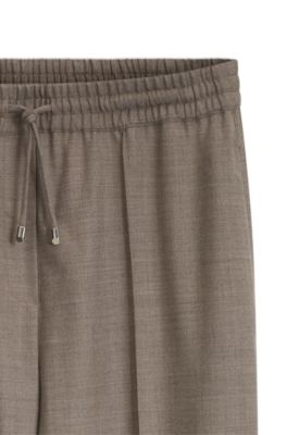 Pantalon coupe droite en flanelle &agrave; taille avec cordon de serrage, Beige