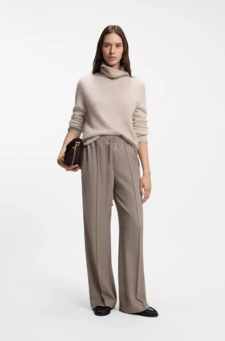 Straight-fit pants in flannel with drawstring waist