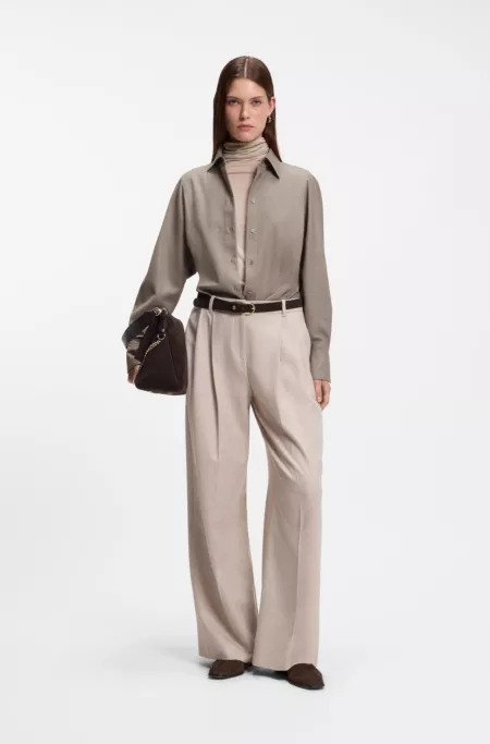 Slim-fit flannel blouse with wool and linen