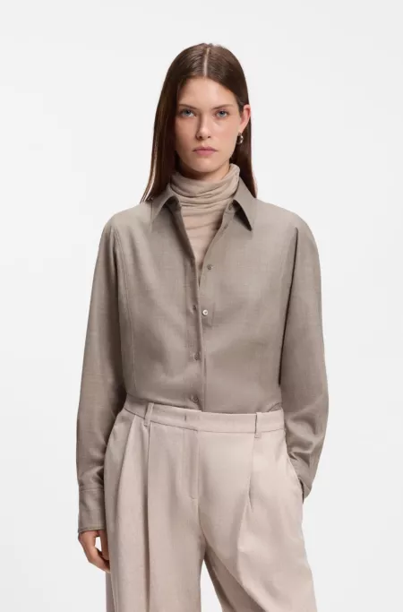 Slim-fit flannel blouse with wool and linen
