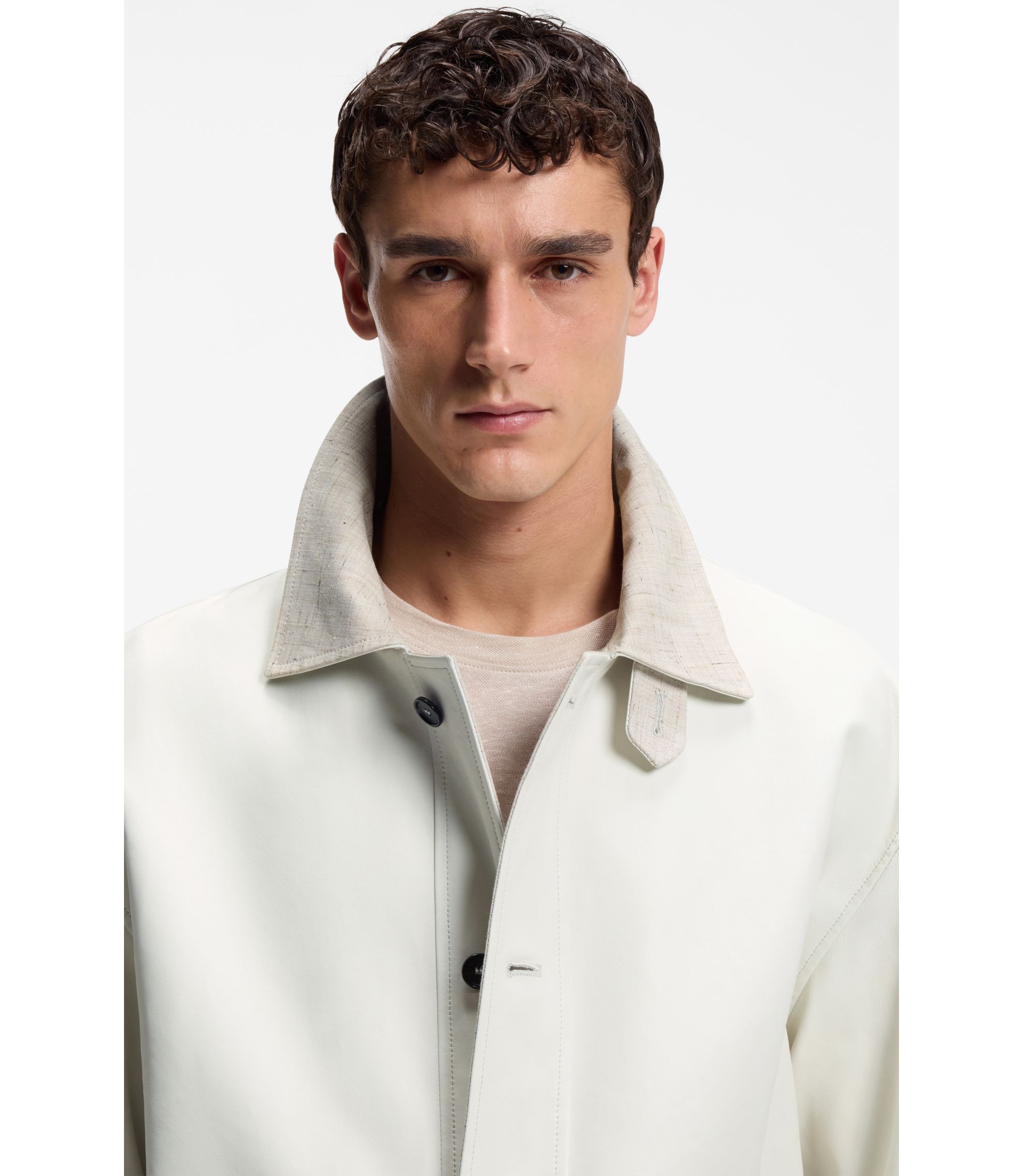 BOSS - Nappa leather jacket in an oversized fit - White