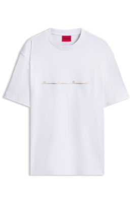 Relaxed-fit T-shirt with zigzag stitching detail, White