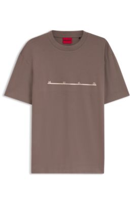 Camiseta relaxed fit con detalle de puntadas en zigzag, Marr&oacute;n