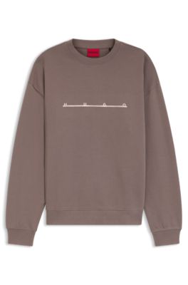 Cotton sweatshirt with spaced logo print, Brown