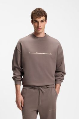 Cotton sweatshirt with spaced logo print, Brown