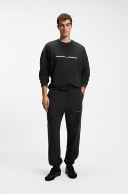 Pantalon Relaxed en coton &agrave; logo urbain, Noir