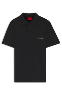 Cotton piqu&eacute; polo shirt with logo detail, Black