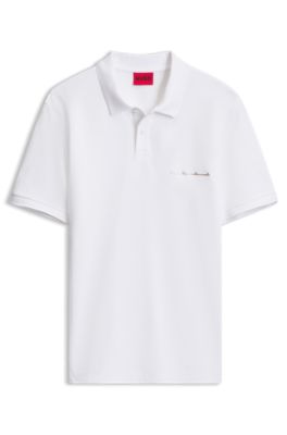 Cotton piqu&eacute; polo shirt with logo detail, White