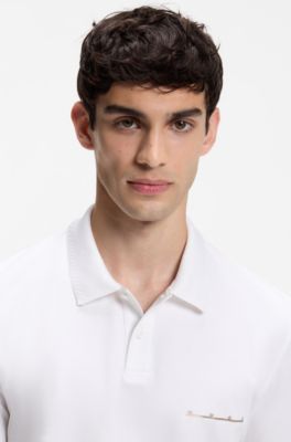 Polo en piqu&eacute; de coton avec logo, Blanc
