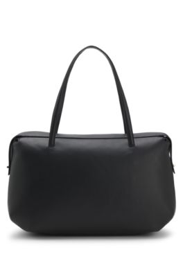 Faux-leather tote bag with stacked logo, Black