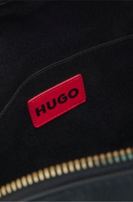Faux-leather tote bag with stacked logo, Black