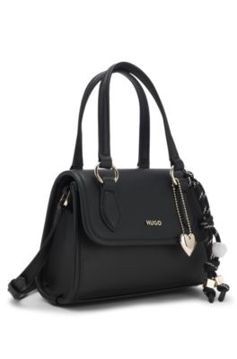 Top-handle bag with branded charms, Black