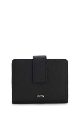 Cartera de piel con letras de logo, Negro