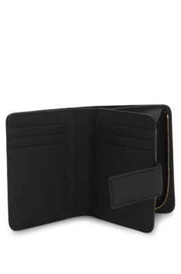 Cartera de piel con letras de logo, Negro