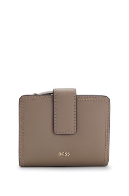 Leather wallet with logo lettering, Brown