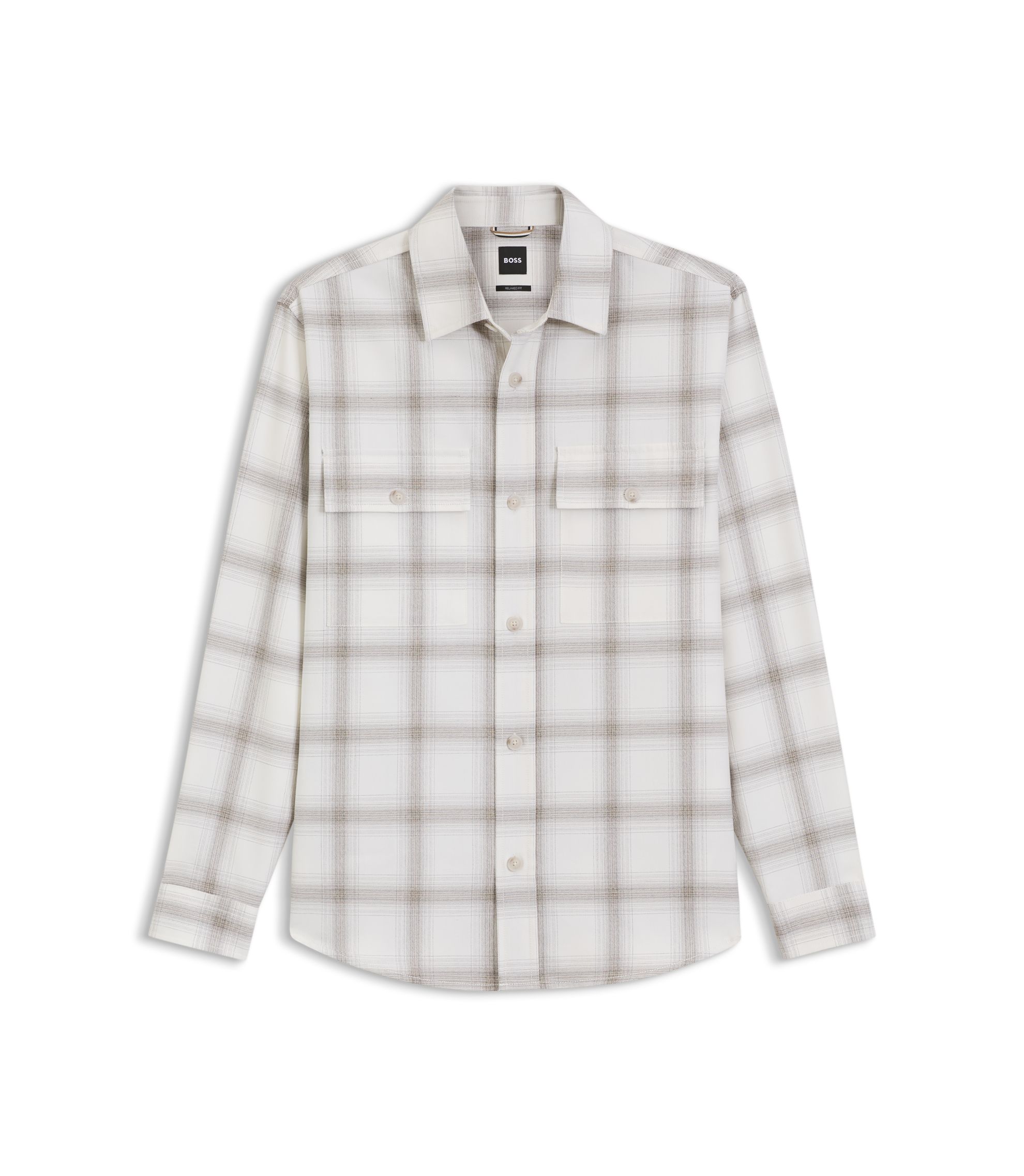 BOSS - Relaxed-fit check shirt in virgin wool blend - White