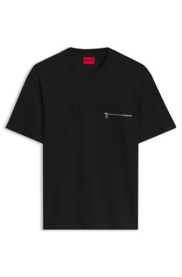 Relaxed-fit T-shirt in cotton with zippered chest pocket, Black