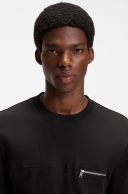 Relaxed-fit T-shirt in cotton with zippered chest pocket, Black