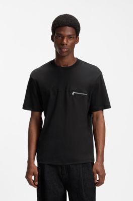 Relaxed-fit T-shirt in cotton with zippered chest pocket, Black