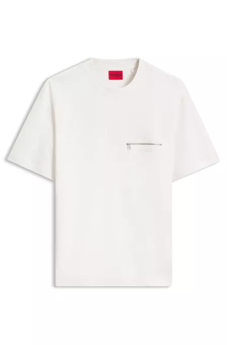 Relaxed-fit T-shirt in cotton with zippered chest pocket