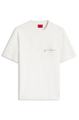 T-shirt en coton Relaxed avec poche-poitrine zipp&eacute;e, Blanc