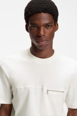 Relaxed-fit T-shirt in cotton with zippered chest pocket, White