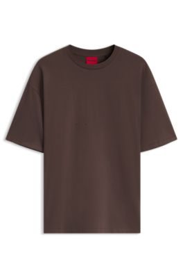 Oversized-fit cotton T-shirt with mixed branding, Brown