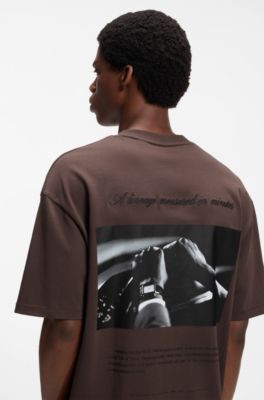 Oversized-fit cotton T-shirt with mixed branding, Brown
